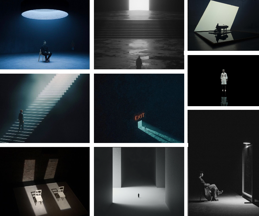 Emotionally evocative production design showing character isolation
